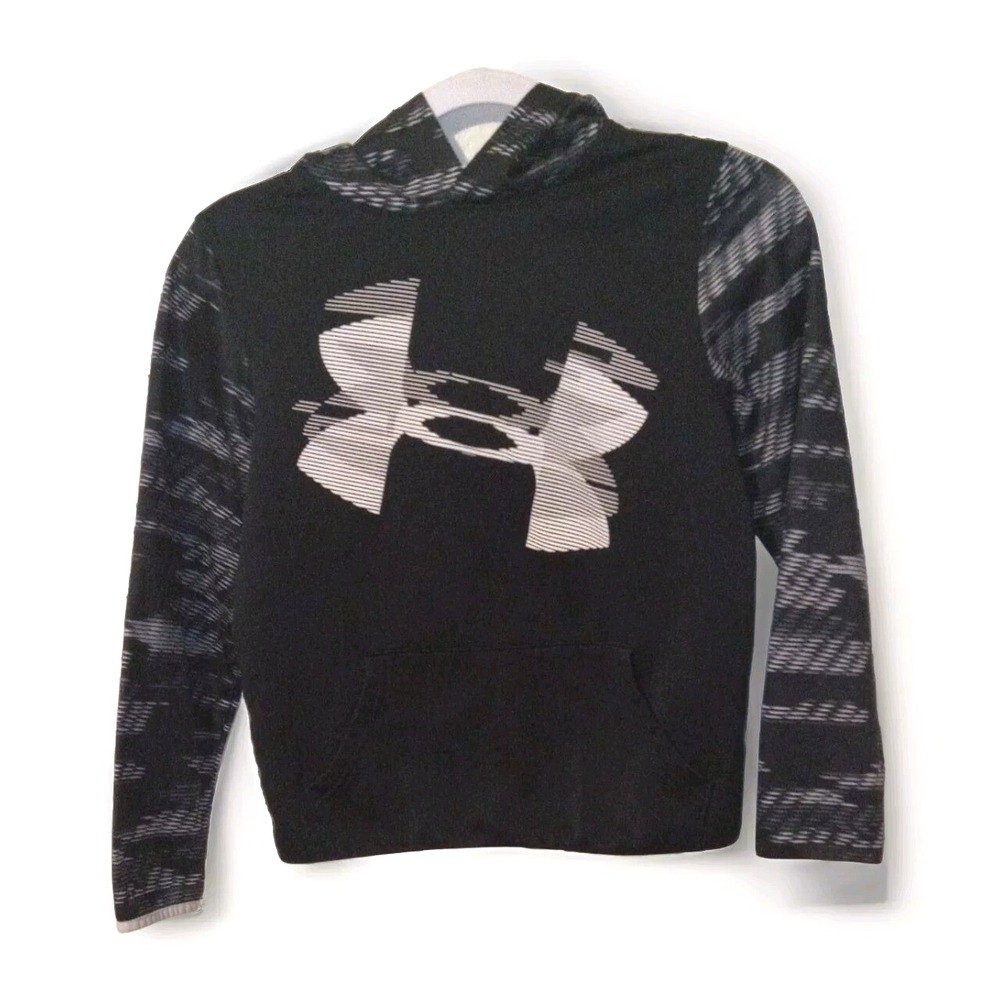 Under Armour Hoodie Kids Medium Black Grey ColdGear Loose Fit Logo Sweatshirt